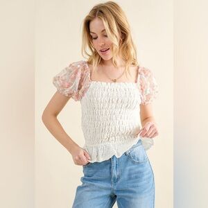 And The Why Embellishment Sleeve Smocked Top